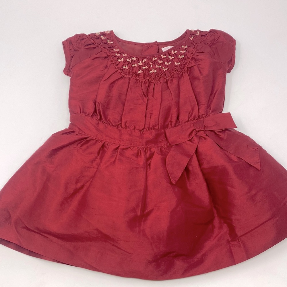 Janie & Jack Burgundy Red Short Sleeve Christmas Dress Size 3-6 Months